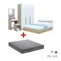 ราคา HomeHuk ชุดห้องนอน รุ่นมินิโอ (เตียง ,ตู้เสื้อผ้า 3 บาน ,โต๊ะเครื่องแป้งพร้อมสตูล ,ที่นอน ,หมอน 2 ใบ) (1732348612289397777)