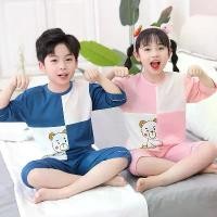 ราคา ชุดนอนเด็ก วัสดุ Tencel Modal ผ้าม่าน เหมาะสำหรับเด็กชายและเด็กหญิงบางฤดูร้อน ชุดใส่ในบ้านชุดกางเกงครึ่งแขน เสื้อผ้ากันกลิ่นอับ ชุดสงกรานต์เด็กหญิง12ขวบ (1730322040488430237)