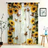 ราคา ผ้าม่าน ประตูไม้ สีขาว 2 ชิ้น ลายดอกทานตะวันและผีเสื้อสีเหลือง และสีส้ม พร้อมแถบหน้าต่างโพลีเอสเตอร์กึ่งโปร่งใส สไตล์ร่วมสมัย เหมาะสำหรับห้องนั่งเล่น ห้องนอน สำนักงาน ห้องครัว แล (1732106968005249195)