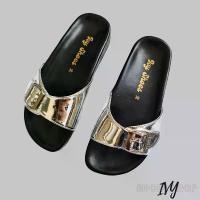 ราคา รองเท้าแตะ IVY SHOES แบบสวมเข็มขัด สายสีเงิน-พื้นดำ หนังนิ่ม พื้นนุ่ม (แบบทูโทน) size 36-41 จัดส่งฟรี กทม (1732152115239028352)