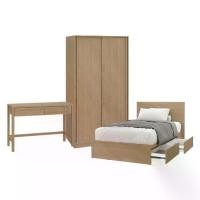 ราคา Koncept Furniture ชุดห้องนอน ขนาด 3.5 ฟุต รุ่น Timbur (ลิ้นชัก)& ตู้เสื้อผ้า 120 ซม. สีแคชชูโอ๊ค (1731293206952052986)