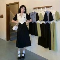ราคา เดรส เย็บปะติดปะต่อกัน ดีไซน์สวย สำหรับผู้หญิง สไตล์ฤดูร้อนเกาหลี คอปกโปโล กระชับสัดส่วน แขนสั้น กระโปรง สีตัดกัน สบู่ ยาย คําป้อย มินิเดรส น่ารัก ๆ ผ้า ไทย ใส่ สนุก เสือ ผ้า คน อ้วน (1731418765794248