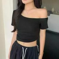 ราคา เสื้อยืด ทรงสลิมฟิต เปิดไหล่ เสื้อครอป แขนประหลาด เซ็กซี่ สำหรับผู้หญิง เสื้อ baby tee คอปาด กราม สเวตเตอร์ คอกลม ซับ ใน (1731548223028560941)