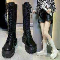 ราคา OhBlablaShoes พร้อมส่ง รองเท้าบูทยาว เชือก ซิปยาว สีครีม , ดำ คลังสินค้า (1732122684599338014)