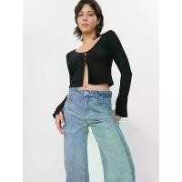 ราคา [Pomelo] กางเกงยีนส์ขาบานดีไซน์ทูโทน / Two Tone Wide Leg Jeans (1730524637584459867)