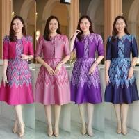 ราคา ชุดเดรส เซ็ท2ชิ้น และเสื้อคลุมผ้าไหมญี่ปุ่นพิมพ์ลายฟันปลาซิกแซก ผ้าไทย ทำงาน คุณครู ข้าราชการ (1732407520636012217)