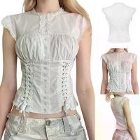 ราคา เสื้อยืด กระดุมลง แอคทีฟ สำหรับผู้หญิง แขนหมวก คอกลม ผูกไขว้หน้า แต่งลูกไม้ ท็อปส์ซู (1730762015630592056)