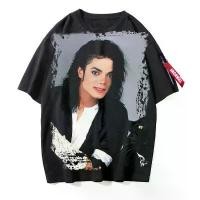 ราคา เสื้อยืด Michael Jackson สีดำ สำหรับผู้ชายและผู้หญิง แขนสั้น เครื่องแต่งกายต่อพ่วง Man Clothing คอกลม ผ้าไหม ผ้าฝ้าย ผ้าสำลี (1731139447392734069)