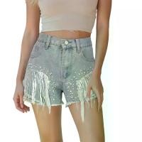 ราคา กางเกงยีนส์ขาสั้น สำหรับผู้หญิง ฤดูร้อน เอวสูง สตรีท กางเกงยีนส์ Rhinestone มีกระเป๋า ดีไซน์พู่ (1731404601225283285)