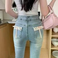ราคา กางเกงยีนส์ขาบานสีน้ำเงิน สไตล์วินเทจ สำหรับผู้หญิงและเด็กผู้หญิง เอวสูง กางเกงขากระดิ่งยืด เหมาะสำหรับใส่ทุกวัน สไตล์คาวาอิ ตกแต่งโบว์ลูกไม้ กางเกงยีนส์ (1732317709895566583)