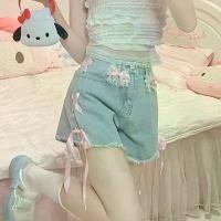 ราคา กางเกงขาสั้น สไตล์โลลิต้าหวาน สำหรับเด็กหญิงและสตรี เอวสูง ลำลอง ดีไซน์โบว์ กางเกงยีนส์ขาสั้น สไตล์เกาหลี กางเกงยีนส์ผ้าพันแผลลูกไม้สีชมพู ฤดูร้อน 2025 (1731293026929051350)