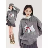 ราคา เสื้อสเวตเตอร์ถักมีฮู้ดลูกสุนัข สีดำและสีเทาล้วน สำหรับผู้หญิง หนา เหมาะสำหรับฤดูใบไม้ร่วงและฤดูหนาว มาใหม่ เสื้อฮู้ด Clothing Women แขนยาว เสื้อ กันหนาว (1731261897922349981)