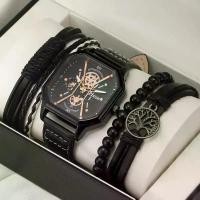 ราคา ชุดนาฬิกาควอทซ์ผู้ชาย, วัสดุโลหะผสม, สร้อยข้อมือ, 5 ชิ้น / ชุด, สไตล์ลำลอง, สายหนัง PU, นาฬิกาสีดำสุดเท่, หน้าปัดใหญ่, นาฬิกาสปอร์ตสี่เหลี่ยม, นาฬิกาข้อมือ, Z250207, [COD] (1732289002295428567)