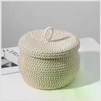ราคา ตะกร้าเก็บของ, ทอ, ทรงกลม, มีฝาปิด, เหมาะสำหรับเก็บไข่, ของว่าง, และผลไม้, พร้อมขอบเก็บเครื่องสำอาง (1730318192415050131)