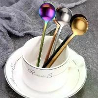 ราคา ช้อนชา สแตนเลส ทรงกลม ขนาดเล็ก สีทองและสีเงิน เหมาะสำหรับชา กาแฟ โยเกิร์ต และของหวาน มีหูหิ้วยาว ช้อนส้อมครัว [COD] (1732439908425762452)