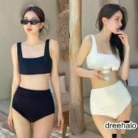 ราคา Dreehaloชุดว่ายน้ำ bikini ชุดว่ายน้ำเกาหลี ชุดบิกินี่ ทูพีช เอวสูง มีฟองน้ำ (1731364749051266961)