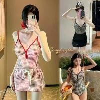 ราคา ชุดว่ายน้ำ Bikini Set 2 ชิ้น วันพีช บอดี้สูทเข้ารูป สายเดี่ยว เปลือยหลัง+กระโปรงคลุมบิกินี่ ลายสก็อต สีแดง ดำ (1732266708685915671)