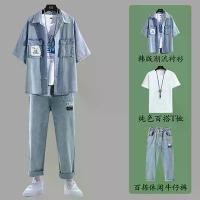 ราคา เสื้อเชิ้ตยีนส์ฤดูร้อน สำหรับผู้ชาย แขนสั้น บาง ครึ่งแขน สูทกางเกงยีนส์หล่อและลำลอง furry suit (1731538344339408158)