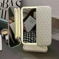 ราคา กระจกแต่งหน้า LED สำหรับเดสก์ท็อป ดีไซน์สองในหนึ่งเดียว พร้อมกล่องเก็บของสามด้าน กระจกโต๊ะเครื่องแป้งแบบพับได้ ปรับได้ เปิดคู่ Cosmetic Cosmetics (1731800206248938223)