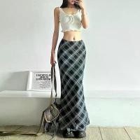 ราคา ผู้หญิงกระโปรงยาว Grunge ลายสก๊อตสูงเอวแพคเกจสะโพกกระโปรง Vintage SLIM FIT กระโปรง Streetwear แนะนำ (1732160304498313110)