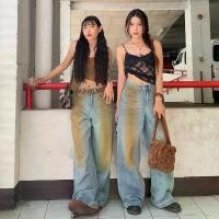 ราคา iLona - กางเกงยีนส์ทรงหลวม ฟอกสีสนิม สไตล์ Streetwear รุ่น Kobe <tag สีแดง> 080 (1731722878182001561)