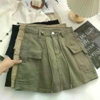 ราคา กระโปรงสั้นคาร์โก้สีเขียวทหารสำหรับผู้หญิง สายรัดเอวสูง กระโปรงสั้นหญิง Y2K Streetwear กระเป๋าใหญ่ กระโปรงทรงเอ Mujer (1729973846010988654)
