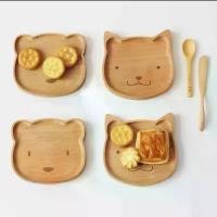 ราคา HDSAUY แนะนำ Wooden plate จานไม้ เครื่องครัวไม้ สไตล์เกาหลี ลายพี่หมี น้องแมว ถาดใส่ของน่ารัก ทำจากไม้บีชปลอดภัย (1732186192323839818)