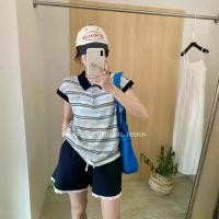 ราคา POLO Collar Striped T-Shirt 2025 Summer New Women's Short Sleeve Knitted Top Korean Style Shirt (1732160625445996511)