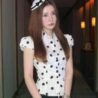 ราคา 1023Dopamine color system women's thin and comfortable T-shirt, street fashion style, French puffed sleeves shirt, summer polka dot full print, stand-up collar shirt, figure-hugg (1732094845265282400)