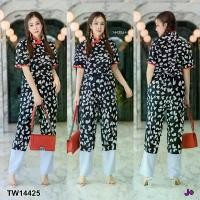 ราคา KT14425 Set #สาวอวบ เสื้อคอจีน+กางเกงขายาว ลายหัวใจ Set #chubby girl: Chinese collar shirt + heart pattern trousers เสื้อแขนสั้น ธรรมดา (1729868596728137907)