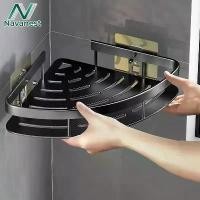 ราคา Bathroom shelf, corner storage, wall-mounted aluminum shelf, waterproof and rustproof, corner stand, no-drill installation. (1732134535033685927)