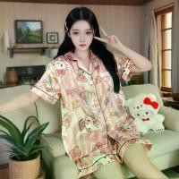 ราคา คิตตี้ชุดนอนสไตล์ผู้หญิงๆรูปแบบการ์ตูนเสื้อแขนสั้น+กางเกงขาสั้น ซาติน Female Pajamas-Women Sleepwear (1731300229291215524)