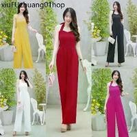 ราคา ♩TT18948 Jumpsuit จั้มสูทขายาว สายคล้องคอ สีพื้น♛ (1731890393228871273)