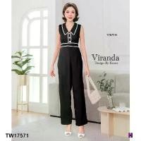 ราคา The Perfect Ladies ชุดจั๊มสูท JUMPSUIT จั้มสูทแขนกุดขายาว แต่งลูกไม้ขาว (1729627058198645186)