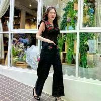 ราคา Boniga B041 jumpsuit สีดำ จั้มสูทขายาวลูกไม้ จั้มสูทขายาว จั้มสูทลูกไม้งานปัก (1729703025695688927)
