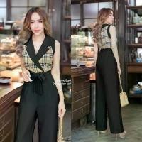ราคา ชุดดำJumpsuit จั้มสูทขายาว แขนกุด (1729479613190474539)