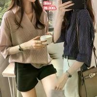 ราคา CHILI#เสื้อเชิ้ตคอวีลายทางสำหรับผู้หญิง ไซส์ใหญ่ หลวมและเข้ารูป เสื้อเชิ้ตลำลองแขนกลางอเนกประสงค์ แฟชั่นย้อนยุค สง่างามและเรียบง่าย ดีไซน์หน้าสั้นหลังยาว#W563 premium linen (1732181652255967417)