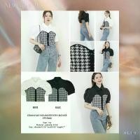 ราคา SLYQ GRANVILLE HOUNDSTOOTH BLOUSE เสื้อเบลาส์กระดุมหน้า เชิ้ตแขนสั้นตัดต่อสีขาวดำลาย Houndstooth ขาวดำ (1729584040250018072)