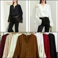 ราคา เสื้อแขนยาวผ้าซาติน คอกลมผ่าหน้า ติดกระดุม เนื้อดีใส่สบาย ปลายแขนระบาย Satin Blouse Size 42" #สาวออฟฟิส ชุดทำงาน COD (1731528398391248317)