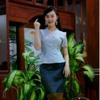 ราคา เสื้อไหมลาวอัดกาวป้ายข้างแขนสั้น ผู้หญิง Clothing Lady Women Thai Silk Blouse (1729653055581489829)