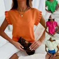 ราคา 2025 Independent Station Women's Fashion Top Hot-Selling Short Sleeve Simple Round Neck Ruched Shirt Women's Blouse (1732232603011220837)