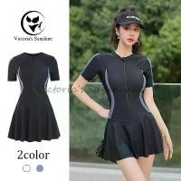 ราคา Victoria's Sunshine ชุดว่ายน้ำกระโปรง ชุดว่ายน้ำวันพีช สไตล์สปอร์ต ซิปหน้า Skirt Swimsuit # 0072 (1731709569130334123)
