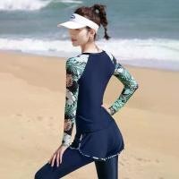 ราคา ฤดูร้อน ชุดว่ายน้ำแฟชั่น ชุดว่ายน้ำแขนยาว ขายาว (น้ำเงินกรมท่า) สวยๆเก๋ๆ swimsuit (1731458890343875989)