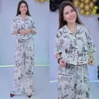 ราคา 77-22 ชุดเซ็ทเสื้อครอป+กางเกง Over Size (อก32-48 นิ้ว) พิมพ์ลายสวยเก๋ ผ้าไหมอิตาลี Lady Set Pant Women Clothing (1731757836469503893)