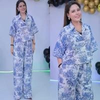 ราคา 77-11 ชุดเซ็ท (เสื้อ+กางเกง) Over Size (อก32-48 นิ้ว) พิมพ์ลายสวยเก๋ ผ้าไหมอิตาลี Lady Set Pant Women Clothing (1731824512037193621)