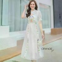 ราคา OR2314 เดรสขาวยาว ลูกไม้แต่งซีทรูเนื้อนิ่ม ปักแต่งลายช่วงอก ใส่เที่ยวใส่ทำบุญ งานป้าย Orange Juice (1731470967959815411)