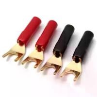 ราคา [COD] 4ชิ้น Copper Gold Plated Tuning Fork Banana Y Spade Plug Adapter AV Audio Terminals Connectors For Speaker Cable Power (1732459822272251496)