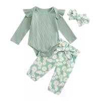 ราคา ชุดเด็กผู้หญิง 3 ชิ้น แขนยาว คอกลม Ruffled Ribbed Romper Daisy Print กางเกงขายาว Lacing กางเกงขายาว ที่คาดผมชุด (1730857076811991103)