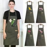 ราคา Kitchen Apron Waterproof Pocket Apron Gardening Portable Green Flower color Printing (1731640087839279485)