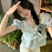 ราคา เสื้อเชิ้ตลูกไม้แขนพัฟลายสก๊อตสีน้ำเงินสำหรับผู้หญิง, การออกแบบฤดูใบไม้ผลิและฤดูร้อนแบบฝรั่งเศส, เสื้อสั้น, คอลเลกชันฤดูร้อน, ปี 2025 เสื้อ ลาย ดอก น่ารัก เสื้อ ซาร่า (1732371712829719884)